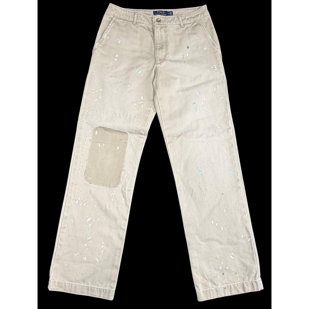 Polo Ralph Lauren Women's Paint-Splatter Cotton Chino Pant Size 14 Distressed